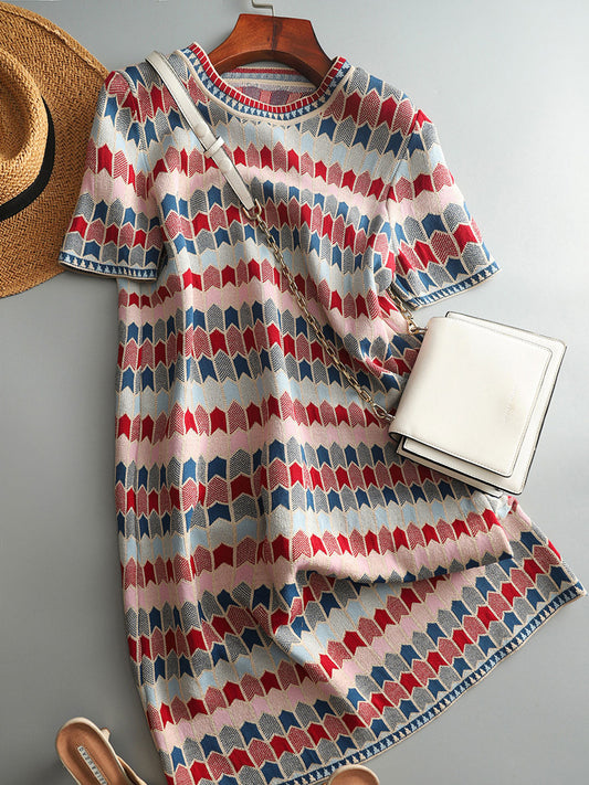 Mya Classic Striped Jacquard Knitted Dress