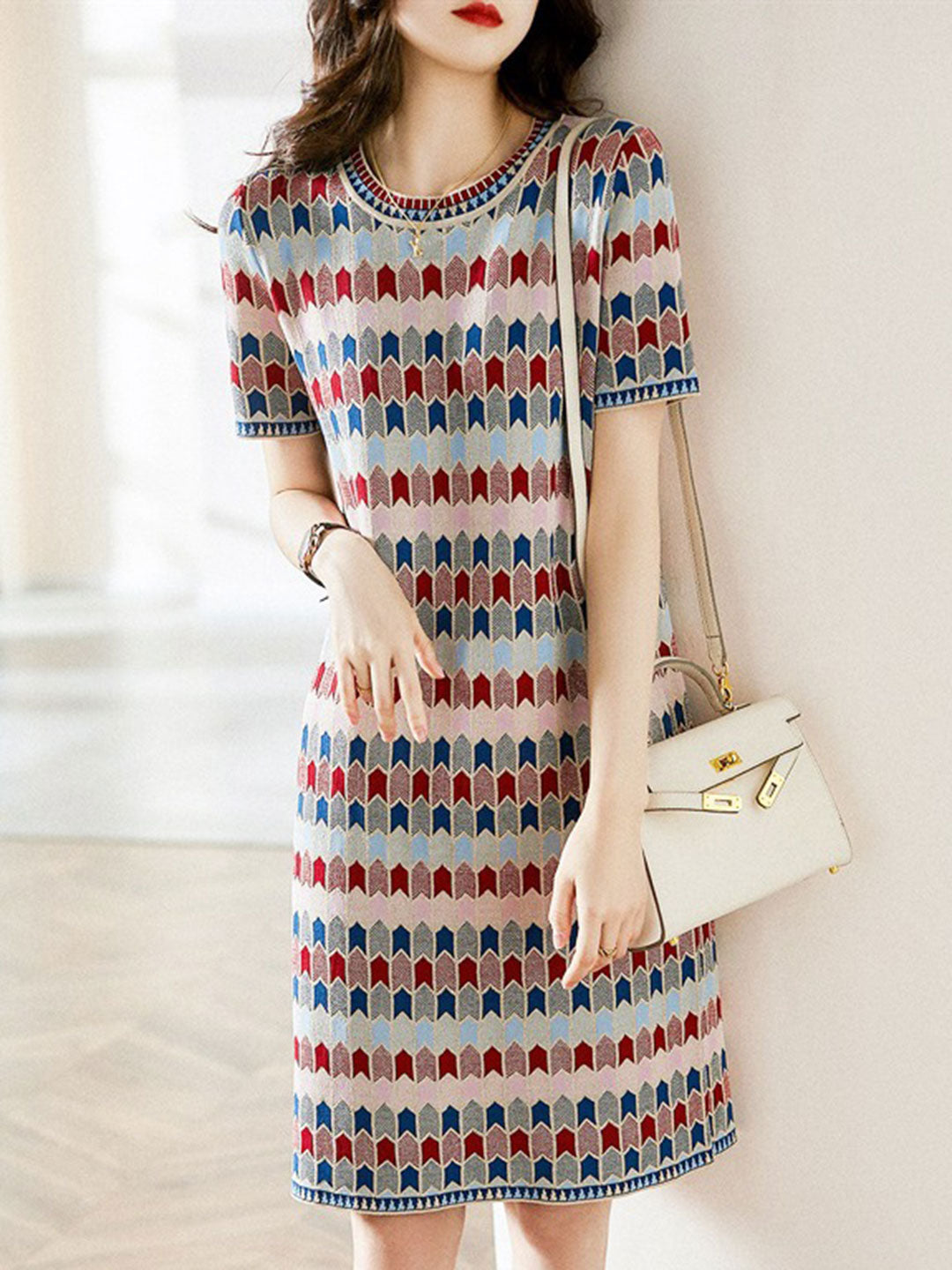 Mya Classic Striped Jacquard Knitted Dress