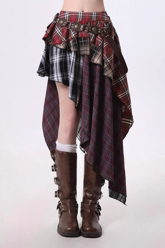 Vintage Punk Irregular Plaid Skirt
