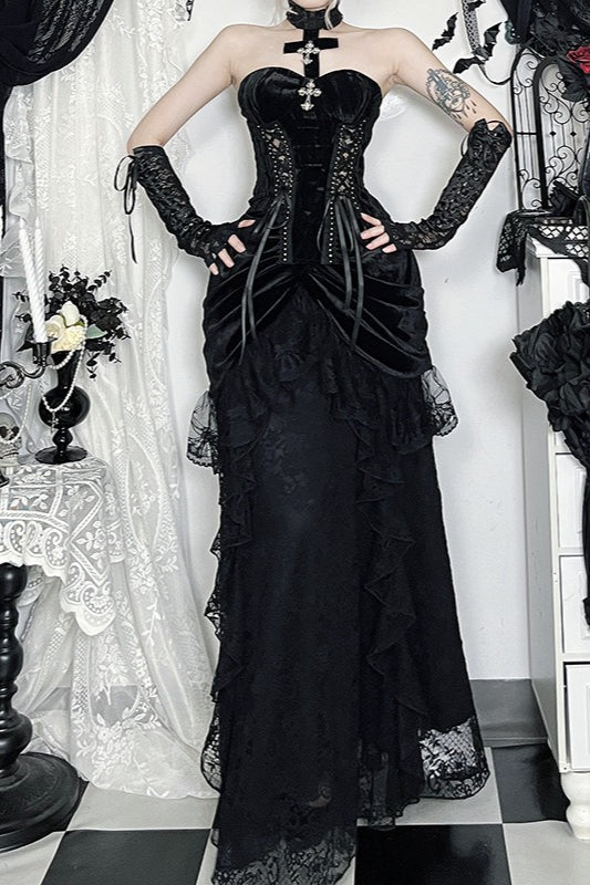 Velvet Lace Gothic Midi Skirt