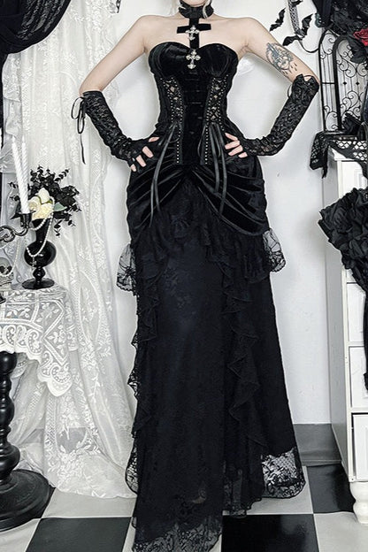 Velvet Lace Gothic Midi Skirt