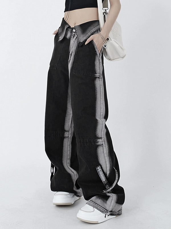 Vintage Wash Turned Waist Boyfriend Jeans