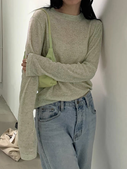 Plain Crewneck Casual Thin Long Sleeve Knits