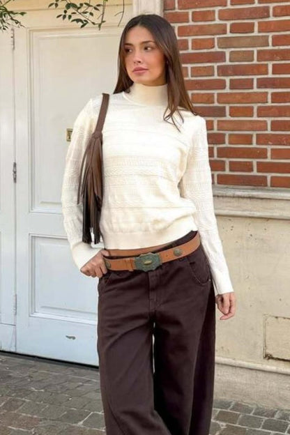 Cable Knit Round Neck Knit Top
