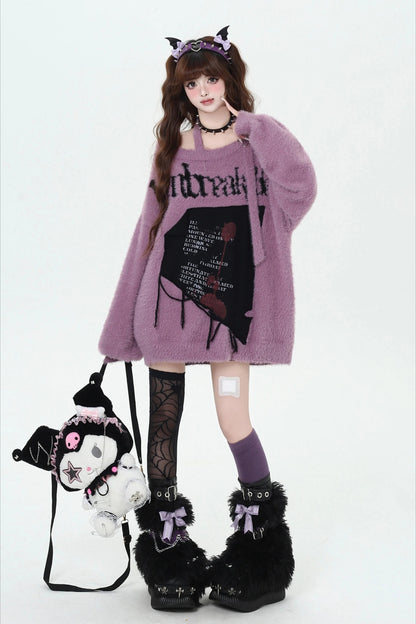 Y2K Japanese Sweet Cool Off-Shoulder Soft Loose Knit Sweater