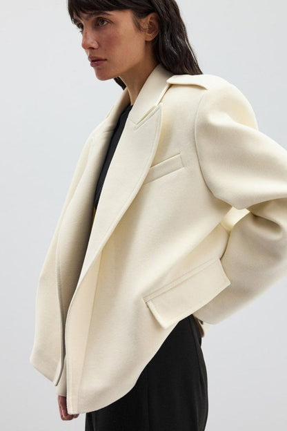 Notch-Lapel Epaulet Wool Blend Loose Coat