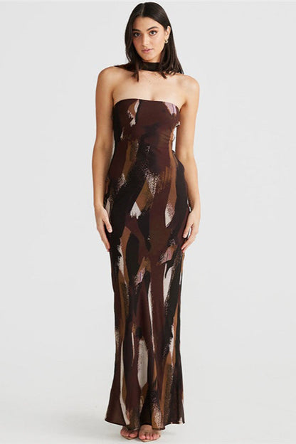 Sexy Strapless Floral Print Bodycon Maxi Dress