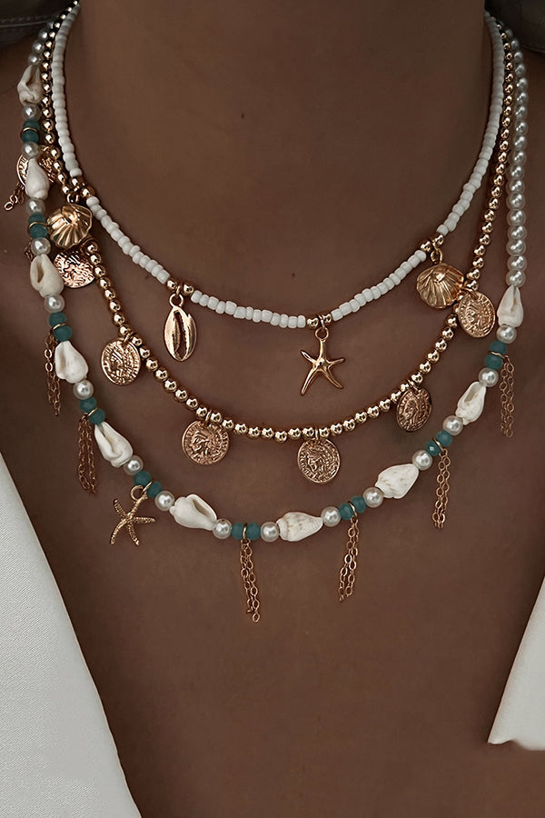 Holiday Style Conch and Starfish Stacking Necklace
