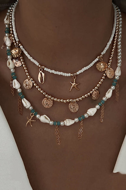 Holiday Style Conch and Starfish Stacking Necklace