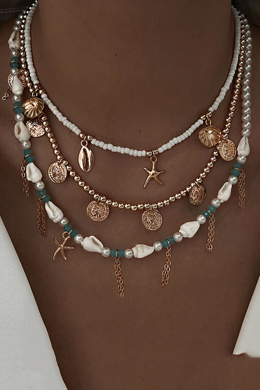 Holiday Style Conch and Starfish Stacking Necklace