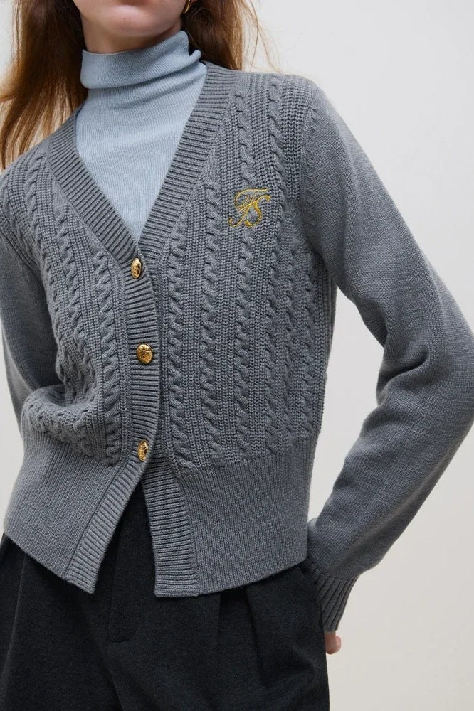 Chic Embroidered Cable Knit Cardigan