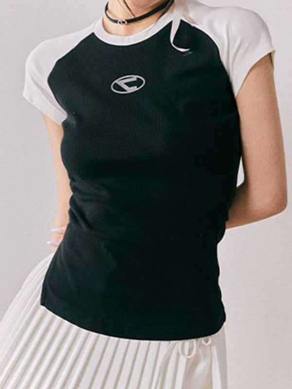 Print Raglan Slit Short Sleeve Tee