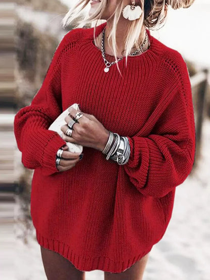 Conjunto de suéter de punto extragrande con mangas murciélago y minifalda con volantes