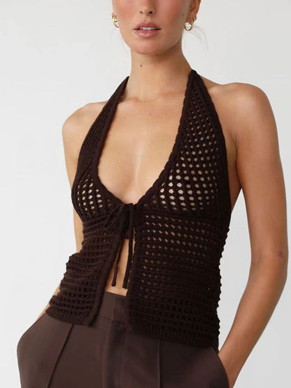 Knitted Hollow Cardigan Halter Vest