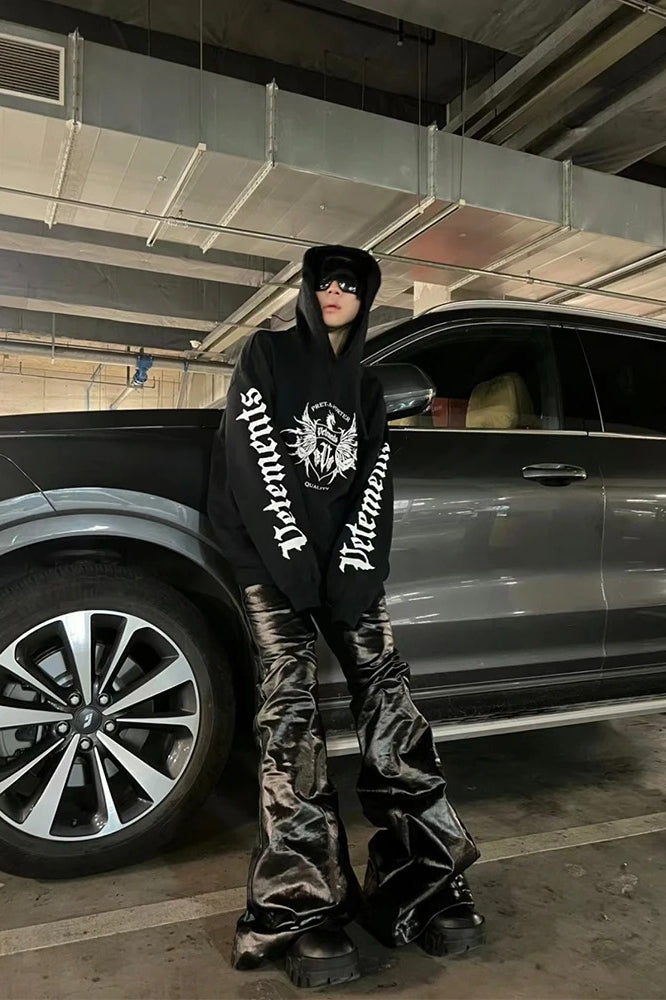 High Street Dark Coated Wide Leg Pants