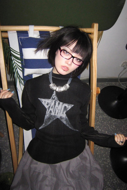 Grunge Black Long Sleeve Knit Top