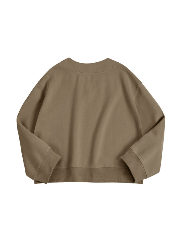 Solid Color V Neck Label Decor Oversized Hoodie