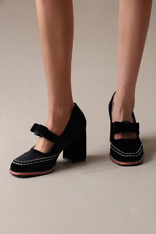Square-toe Bow High Heels