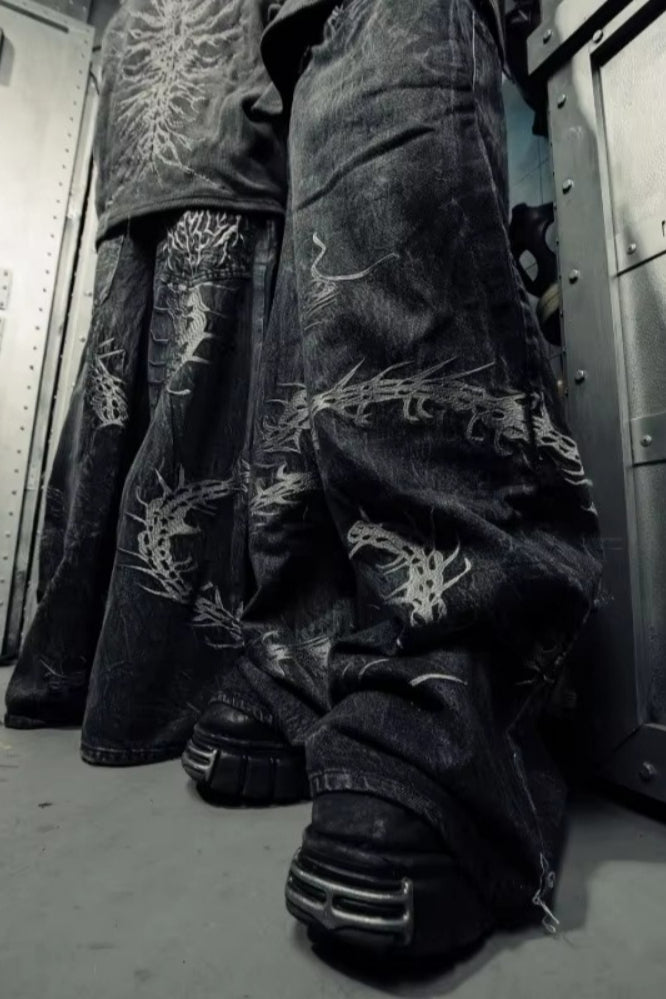 Harajuku Gothic Centipede Embroidery Pants