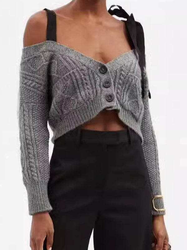Solid Color Straps Long Sleeve Knits