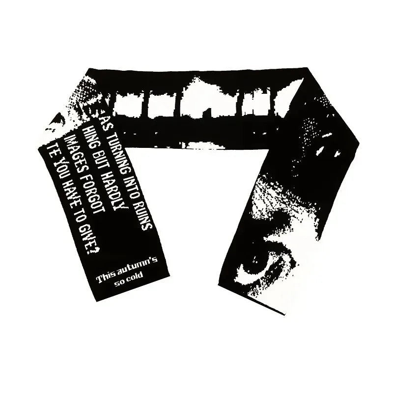 Y2K Gothic Jacquard Print Knit Scarf