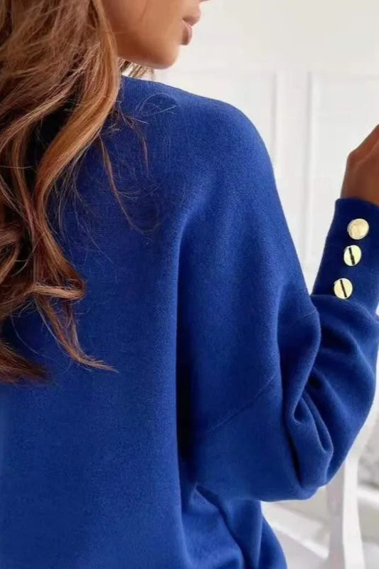 V-Neck Button Knit Pullover Sweater