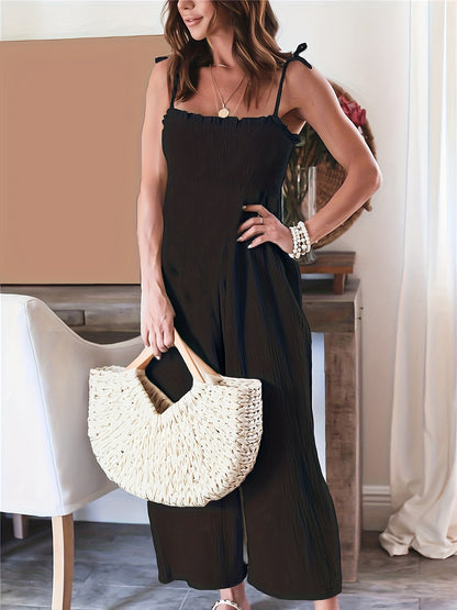 Mono holgado de pierna ancha y efecto ahumado para mujer con mangas con cordón ajustable | Ideal para días informales