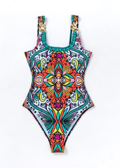 Zaria - Printed One-Piece Swimsuit with Chain Straps