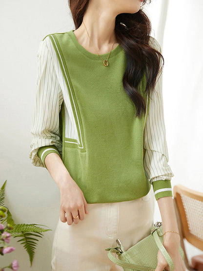 Mia Classic Striped Chiffon Two-Piece Sweatshirt Top