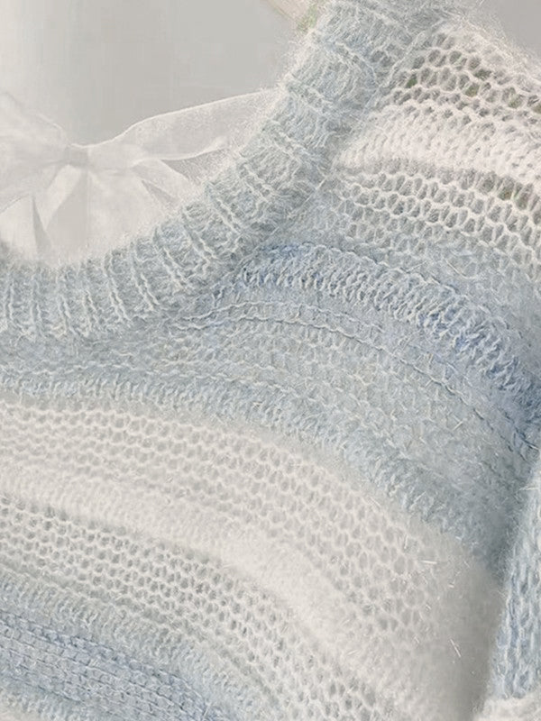Tie Back Striped Pullover Knit Sweater