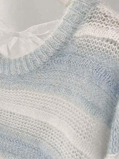 Tie Back Striped Pullover Knit Sweater