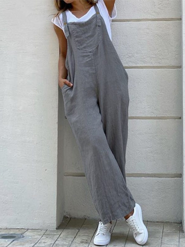 Solid Color Long Sling Jumpsuits