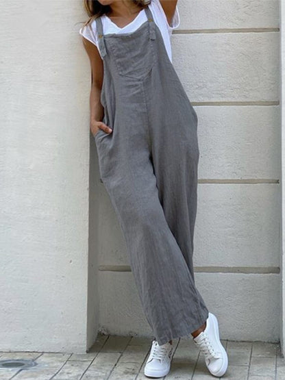 Solid Color Long Sling Jumpsuits