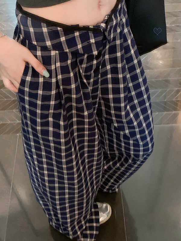 Plaid Print Wide Leg Pants
