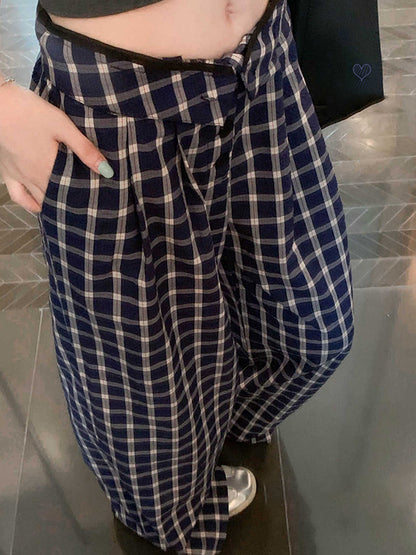 Plaid Print Wide Leg Pants