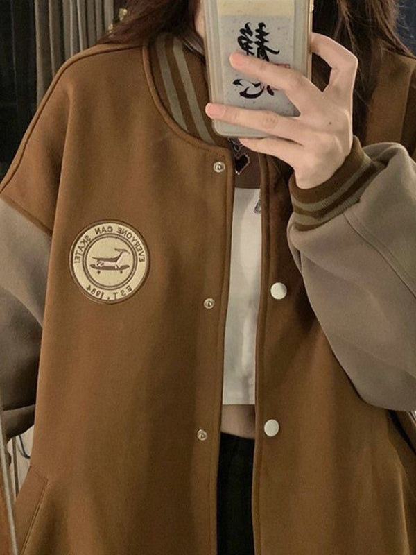 Contrast color loose baseball jacket