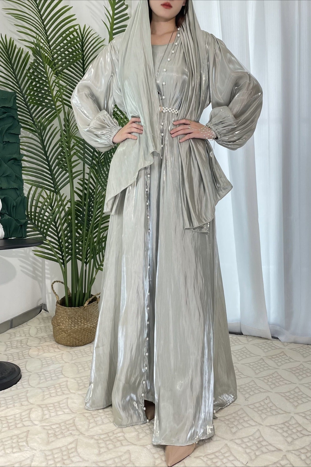 Shimmer Tulle Inner Skirt Outer Skirt Headscarf Three Piece Prom Dress
