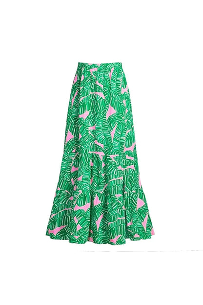 Traje de baño de una pieza con estampado de volantes verdes