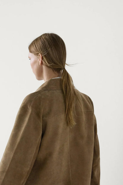 Chaqueta de piel de ante dividida con bolsillo