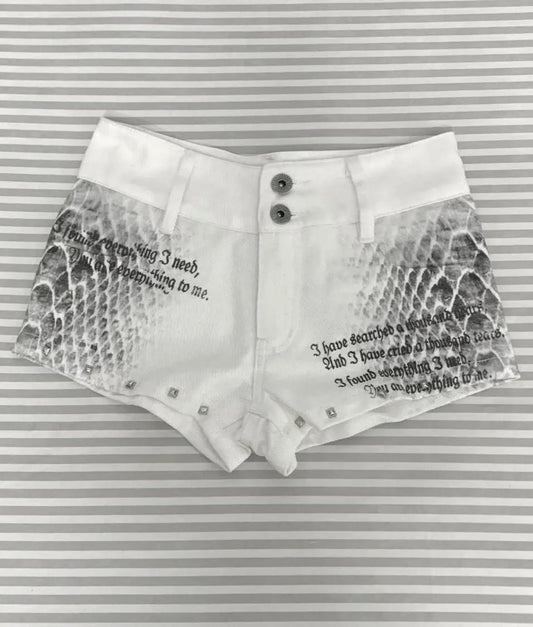 Snake Print Low Rise Denim Shorts