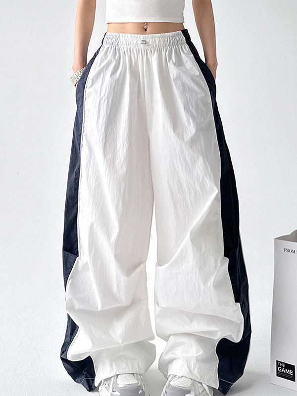 Contrast Color Panel Pleated Wide Leg Pants