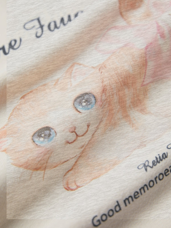 Kitten Print Raglan Long Sleeve Tee