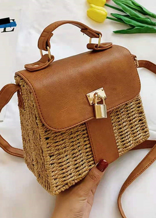 Isla - Woven Rattan Crossbody Bag with Faux Leather Trim