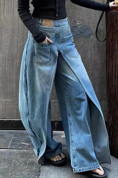 Y2K Vintage Reversible Deconstructed Wide Leg Jeans