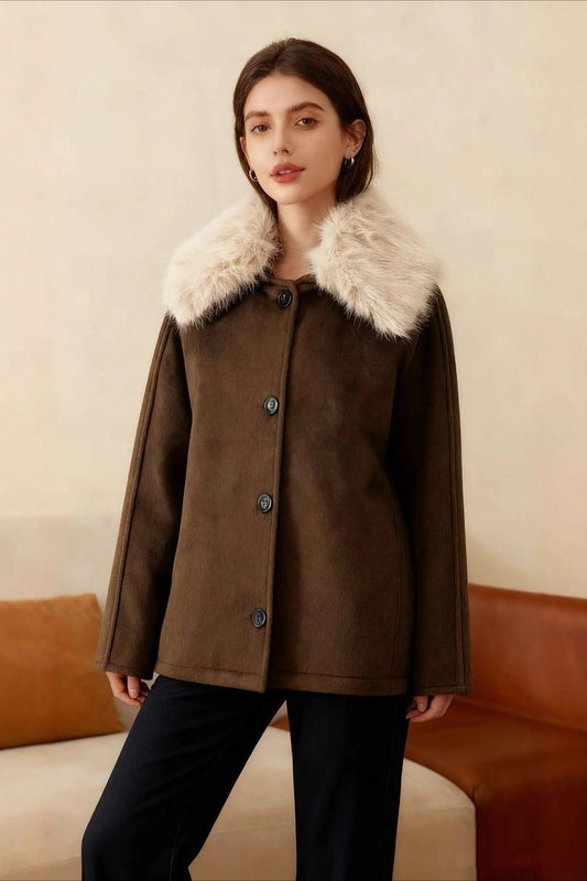 Textured Faux Fur Trim Jacket