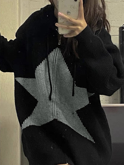 Big Star Print Hooded Cardigan