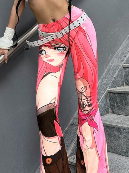 Y2K Printed Flare Leg Pants