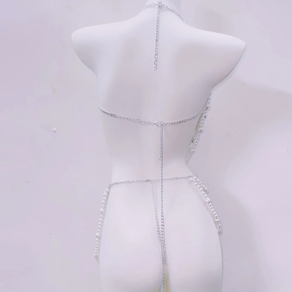 Halter beaded backless metal chain belt top  | Festival Outfits Women