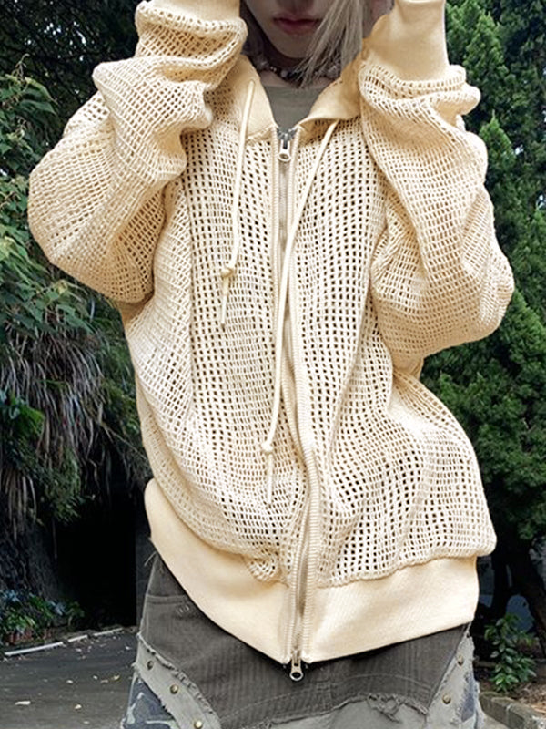 Knit All Over Cutout Hooded Cardigan