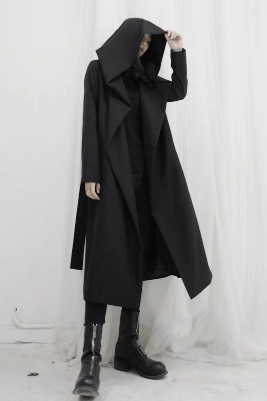 Gothic Punk Hooded Lace-up Trench Coat